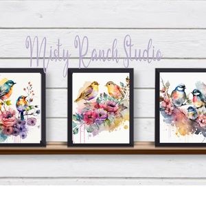 Set of 3 Stunning UNFRAMED Colorful Birds in Trees Watercolor Wall Art Prints